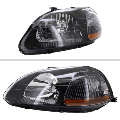 1996-1998 Honda Civic Factory Style Crystal Headlights (Matte Black Housing/Clear Lens)