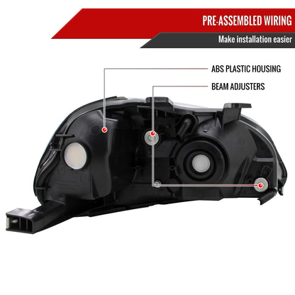 1996-1998 Honda Civic Factory Style Crystal Headlights (Matte Black Housing/Clear Lens)