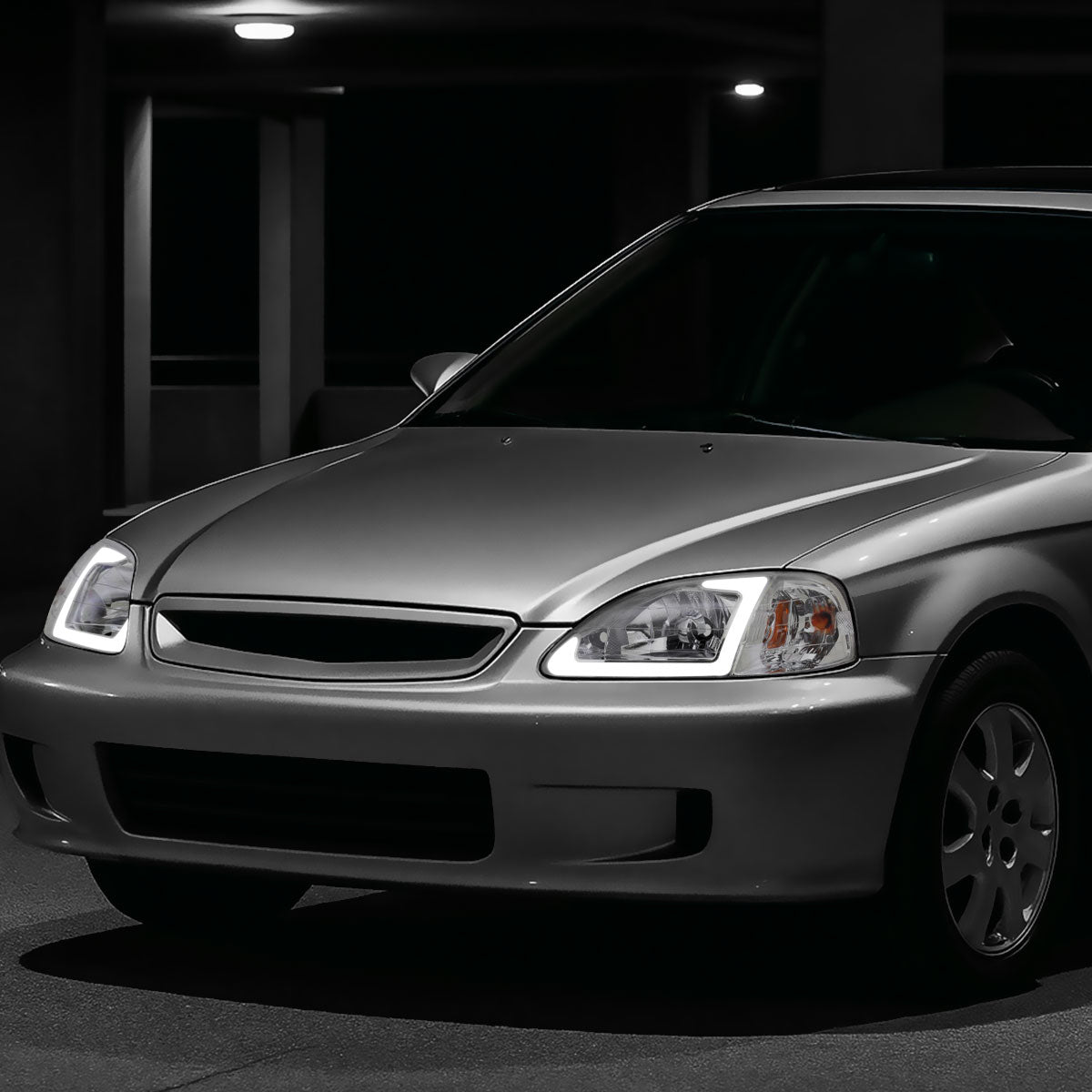 1999-2000 Honda Civic Coupe/Sedan LED Bar Factory Style Headlights (Chrome Housing/Clear Lens)