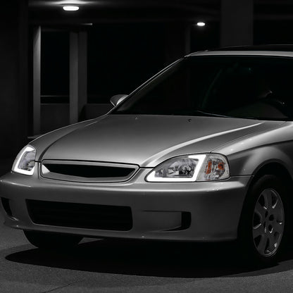 1999-2000 Honda Civic Coupe/Sedan LED Bar Factory Style Headlights (Chrome Housing/Clear Lens)