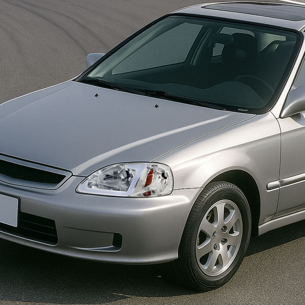 1999-2000 Honda Civic Coupe/Sedan LED Bar Factory Style Headlights (Chrome Housing/Clear Lens)