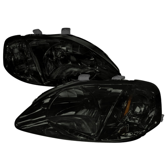 1999-2000 Honda Civic Factory Style Crystal Headlights (Chrome Housing/Smoked Lens)