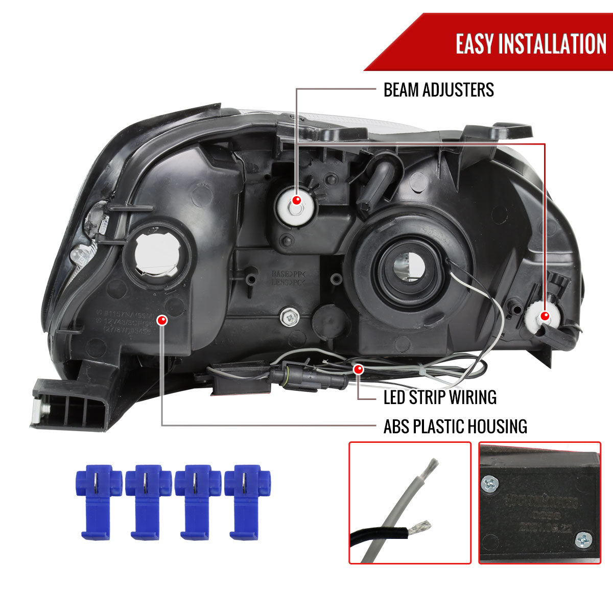 1999-2000 Honda Civic Coupe/Sedan LED Bar Factory Style Headlights (Matte Black Housing/Clear Lens)