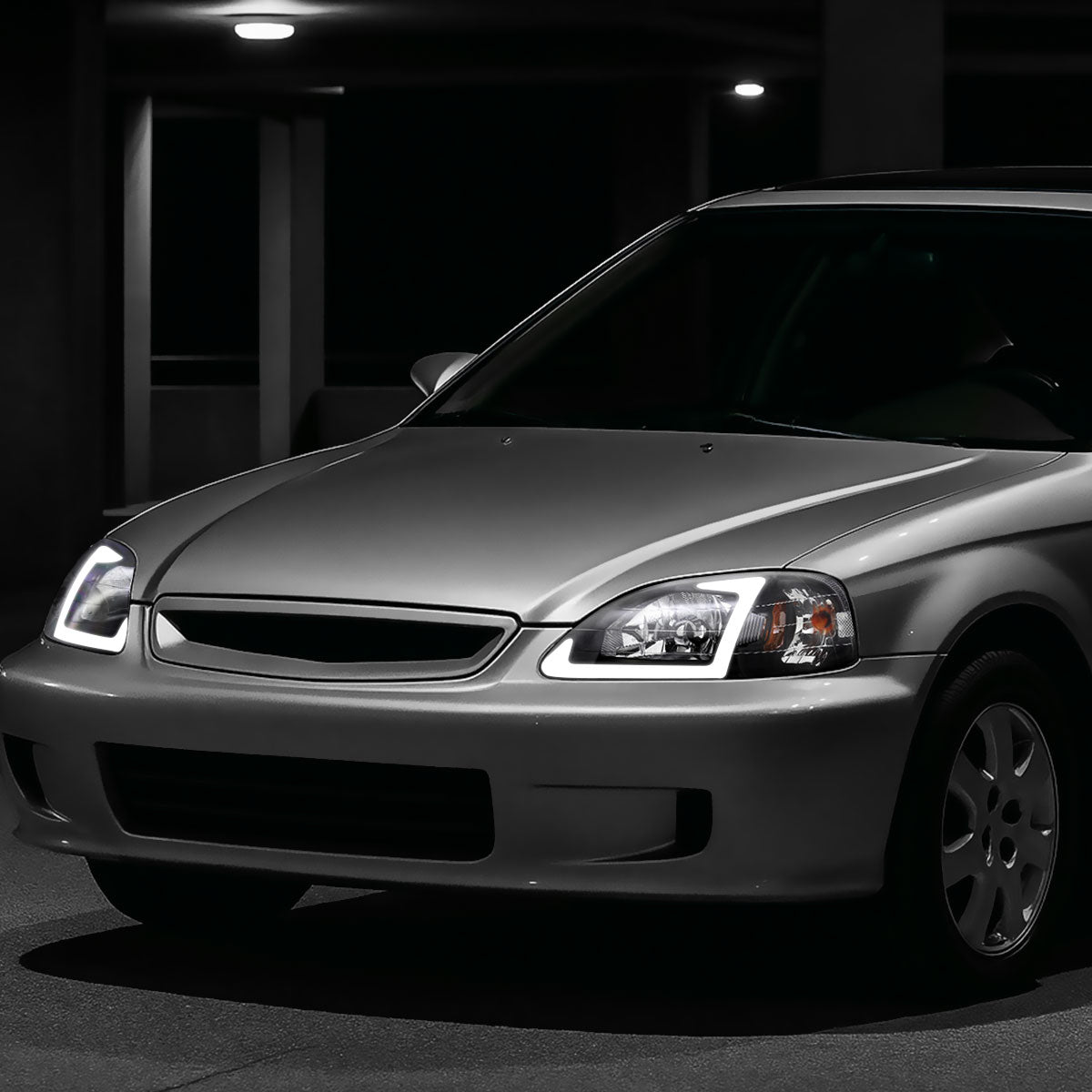 1999-2000 Honda Civic Coupe/Sedan LED Bar Factory Style Headlights (Matte Black Housing/Clear Lens)