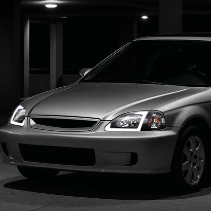 1999-2000 Honda Civic Coupe/Sedan LED Bar Factory Style Headlights (Matte Black Housing/Clear Lens)