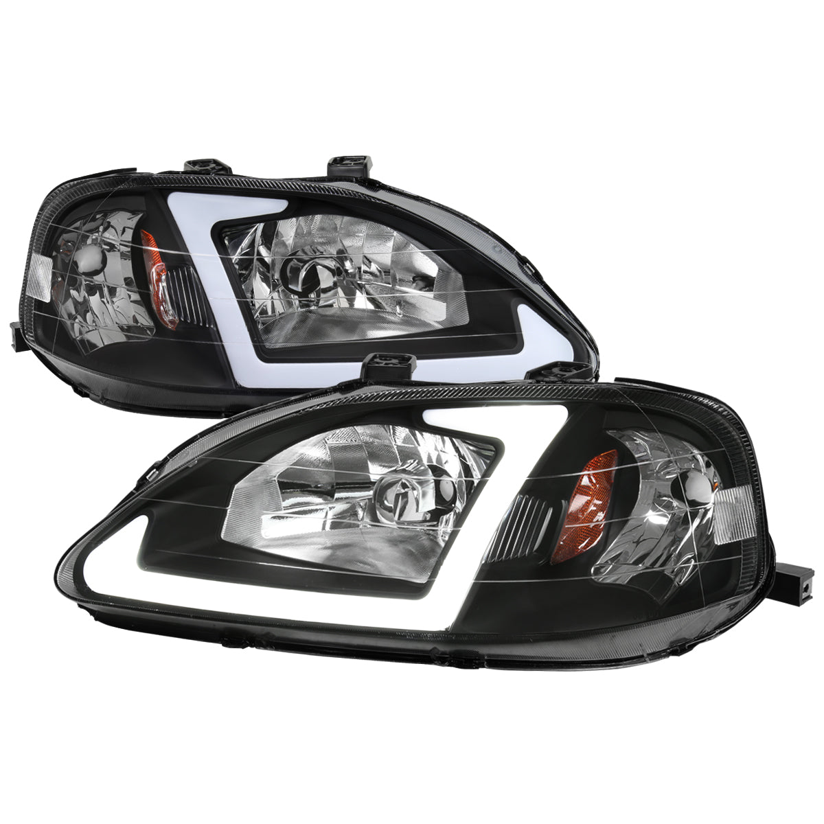 1999-2000 Honda Civic Coupe/Sedan LED Bar Factory Style Headlights (Matte Black Housing/Clear Lens)