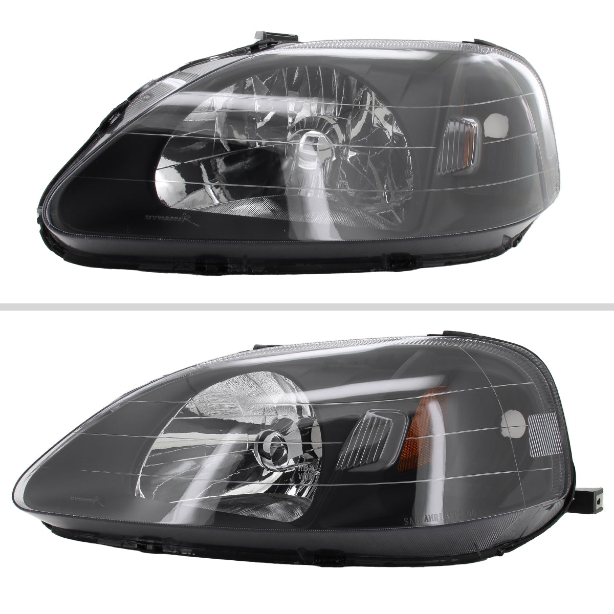 1999-2000 Honda Civic Crystal Headlights w/ Amber Reflector (Matte Black Housing/Clear Lens)