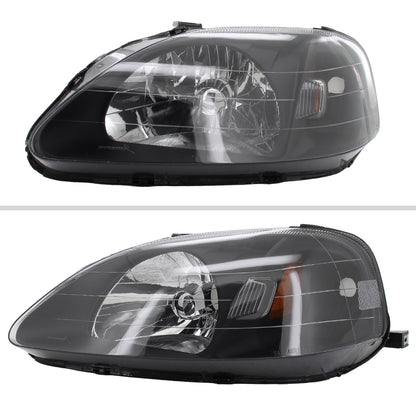 1999-2000 Honda Civic Crystal Headlights w/ Amber Reflector (Matte Black Housing/Clear Lens)