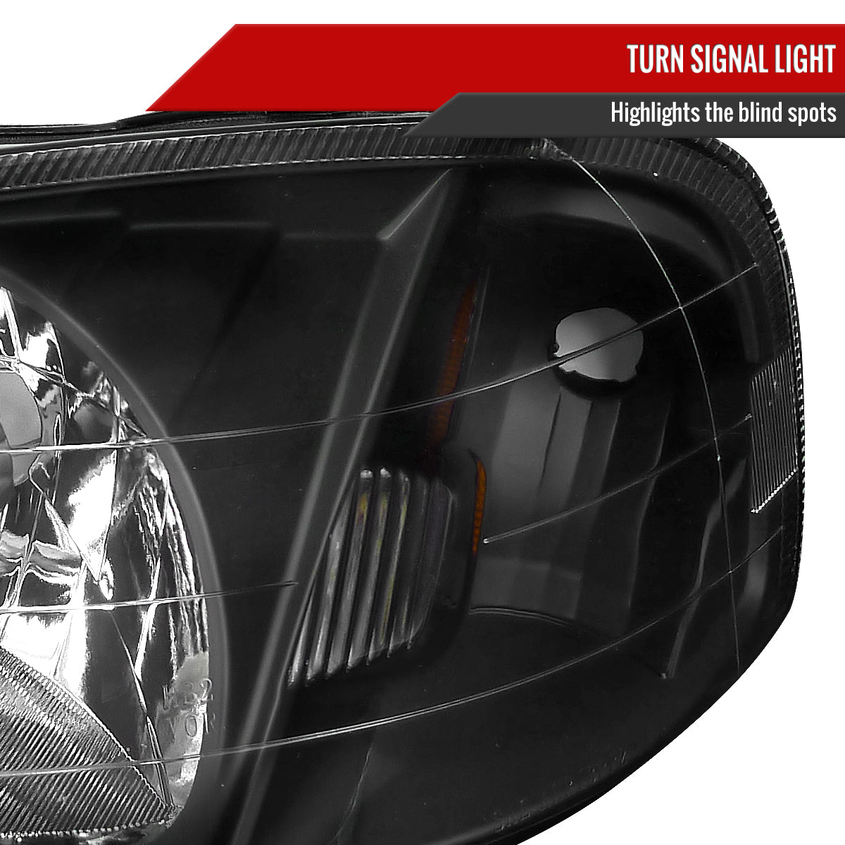1999-2000 Honda Civic Crystal Headlights w/ Amber Reflector (Matte Black Housing/Clear Lens)