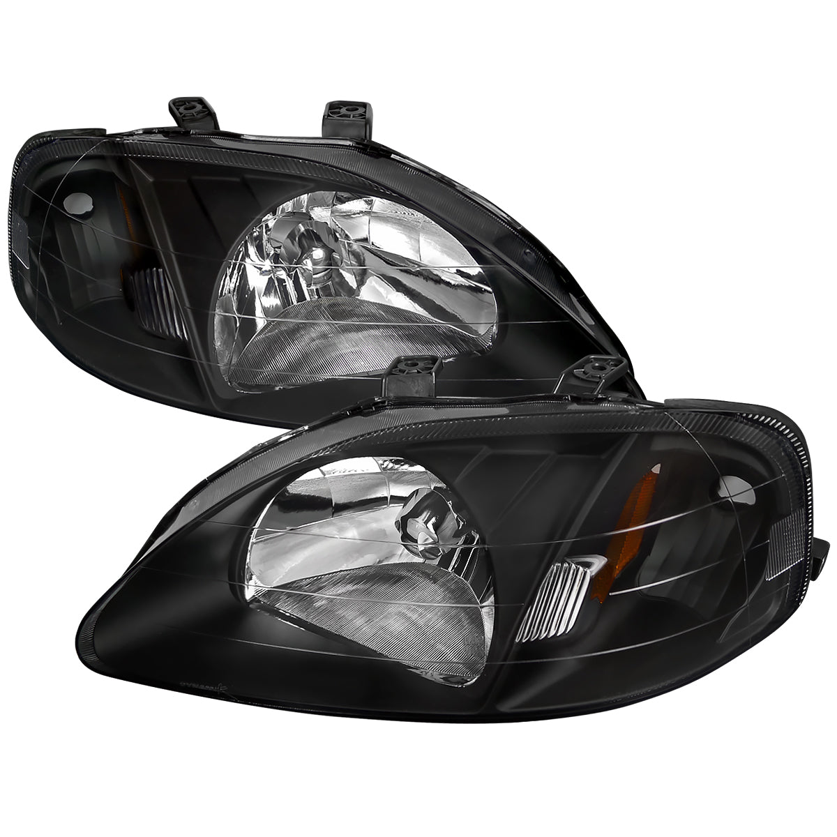 1999-2000 Honda Civic Crystal Headlights w/ Amber Reflector (Matte Black Housing/Clear Lens)