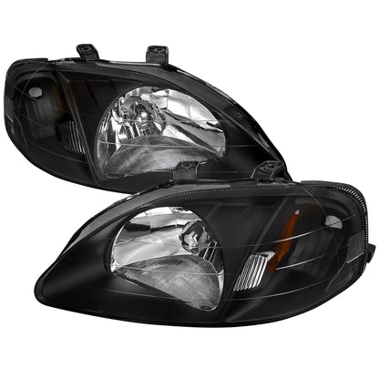 1999-2000 Honda Civic Crystal Headlights w/ Amber Reflector (Matte Black Housing/Clear Lens)