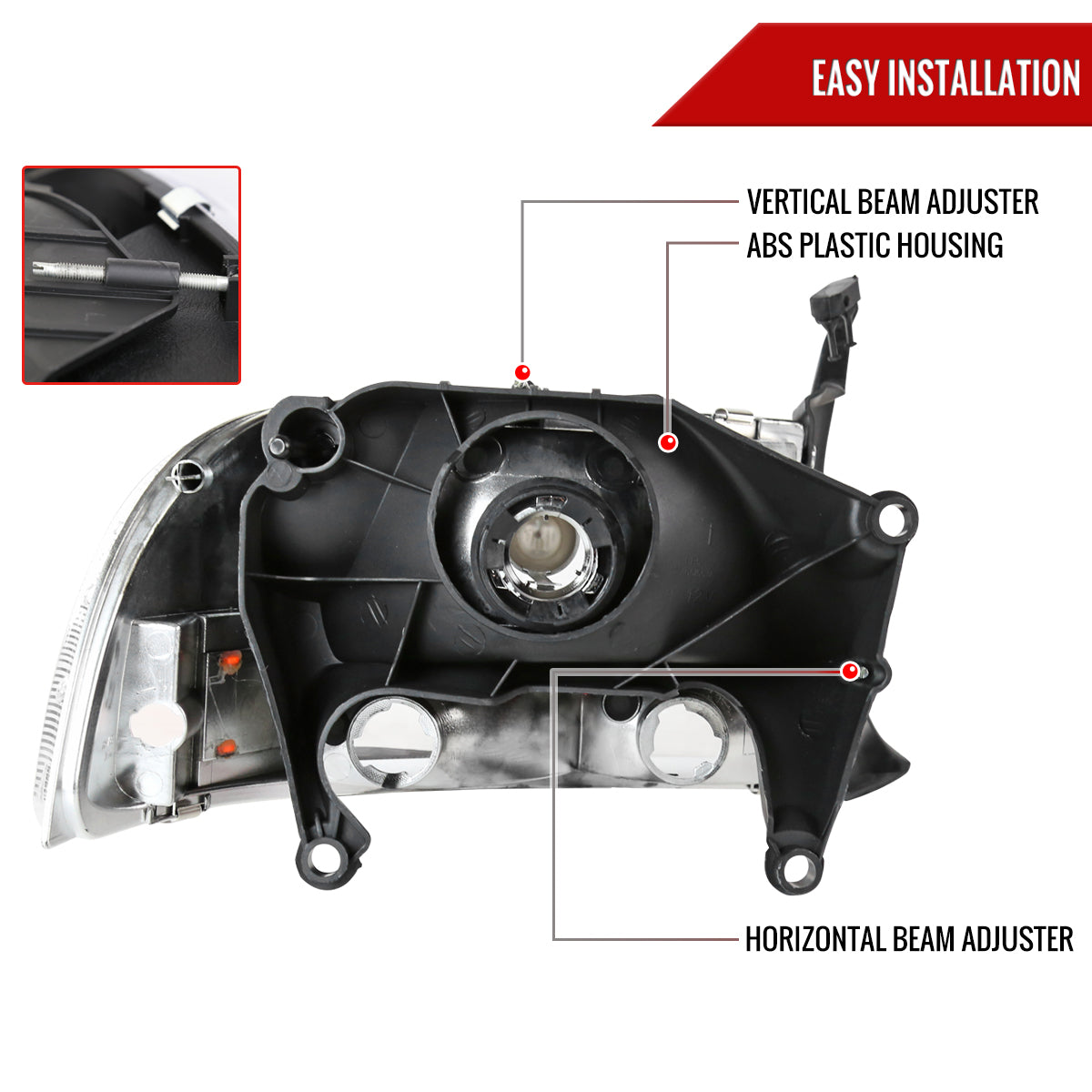 1997-2004 Dodge Dakota/ 1998-2003 Durango Crystal Headlights w/ Amber Reflector (Chrome Housing/Clear Lens)