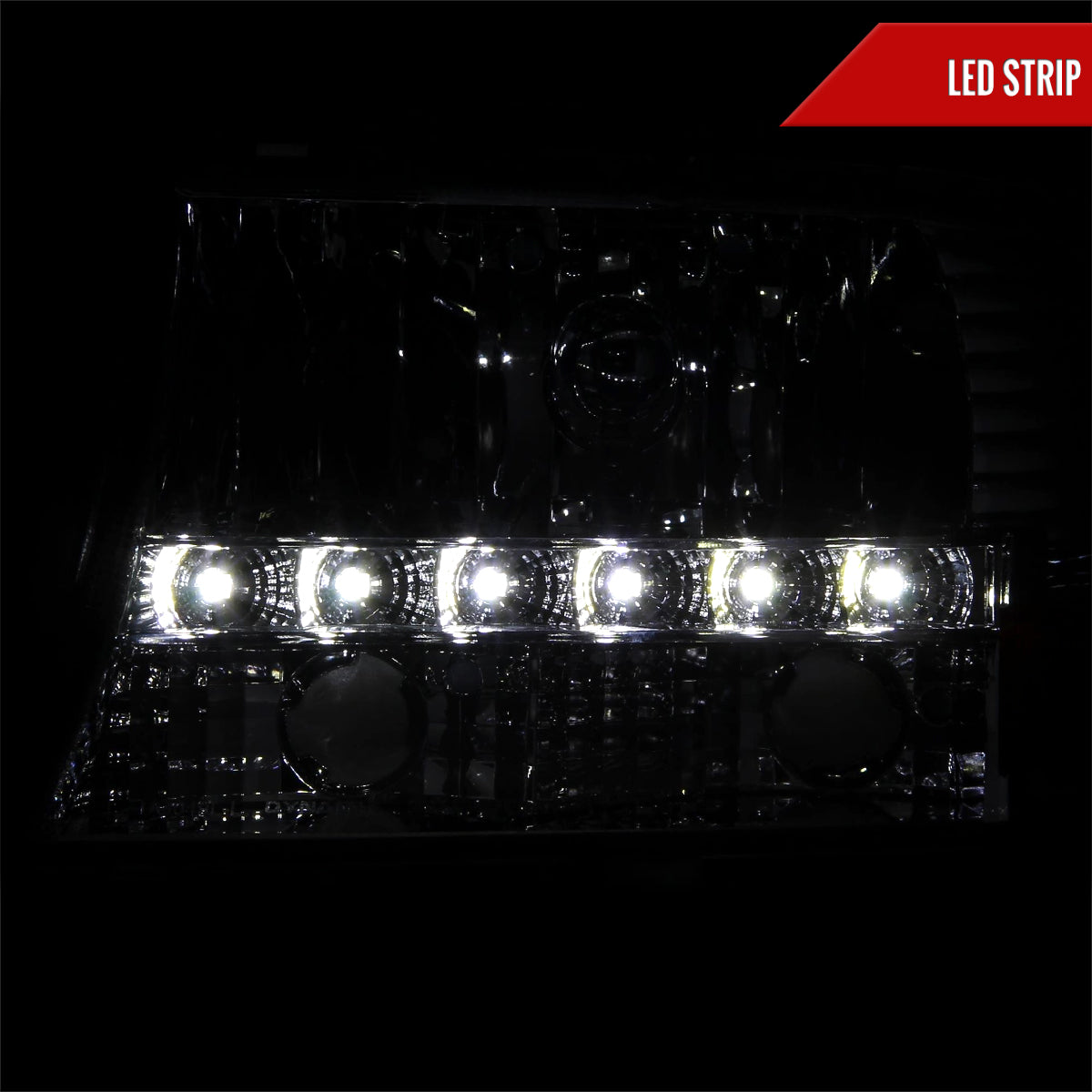 1997-2004 Dodge Dakota/ 1998-2003 Durango SMD LED Light Strip Factory Style Crystal Headlights (Chrome Housing/Clear Lens)