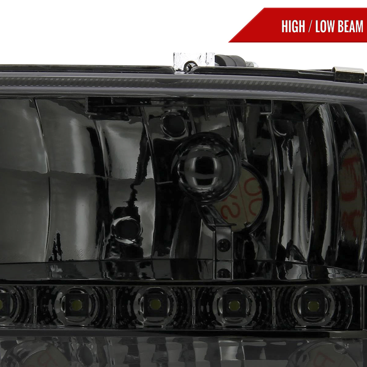 1997-2004 Dodge Dakota/ 1998-2003 Durango SMD LED Light Strip Factory Style Crystal Headlights (Chrome Housing/Smoked Lens)