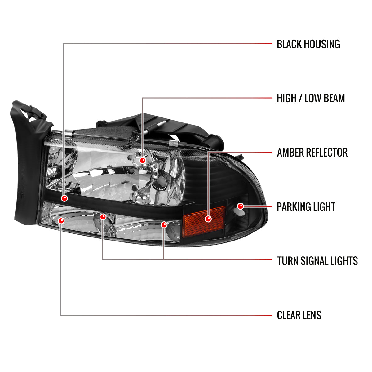 1997-2004 Dodge Dakota/ 1998-2003 Durango Crystal Headlights (Matte Black Housing/Clear Lens)
