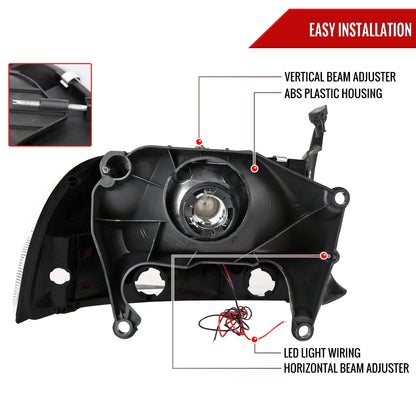 1997-2004 Dodge Dakota/ 1998-2003 Durango SMD LED Light Strip Factory Style Crystal Headlights (Matte Black Housing/Clear Lens)