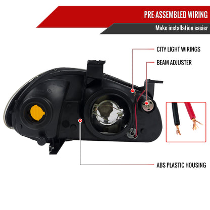 1993-1997 Honda Del Sol Crystal Headlights w/ Amber Reflector (Matte Black Housing/Clear Lens)