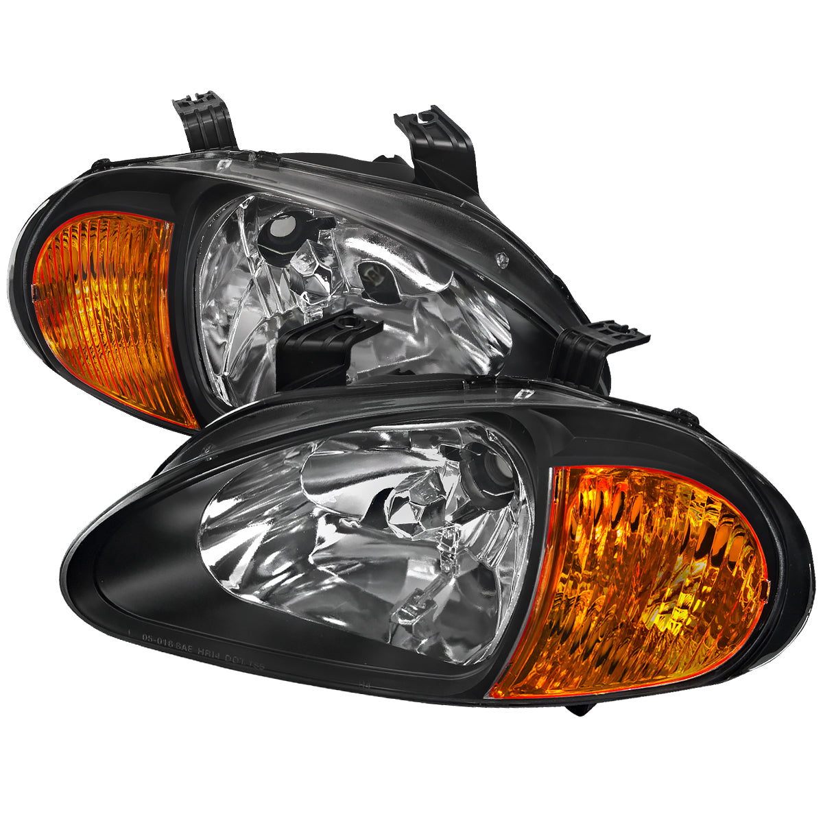 1993-1997 Honda Del Sol Crystal Headlights w/ Amber Reflector (Matte Black Housing/Clear Lens)