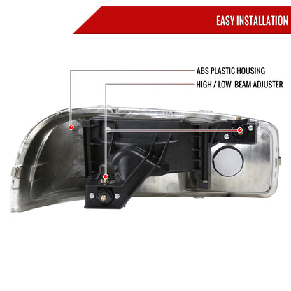 1999-2006 GMC Sierra/Yukon/Yukon XL Crystal Headlights w/ Amber Reflector (Matte Black Housing/Clear Lens)