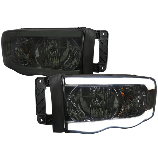 2002-2005 Dodge RAM 1500 /2003-2005 Dodge RAM 2500/3500 LED Tube Factory Style Headlights (Chrome Housing/Smoked Lens)