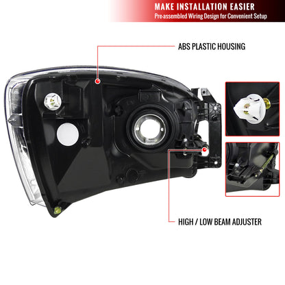 2006-2008 Dodge RAM 1500/ 2006-2009 RAM 2500 3500 Factory Style Crystal Headlights (Chrome Housing/Clear Lens)