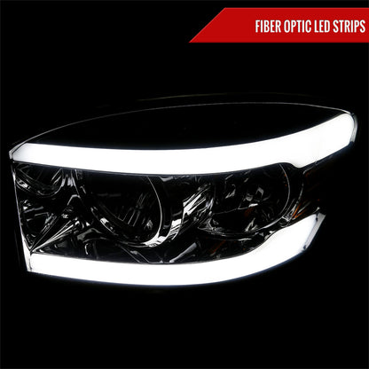 2006-2008 Dodge RAM 1500/ 2006-2009 RAM 2500 3500 LED Bar Factory Style Crystal Headlights (Chrome Housing/Smoked Lens)