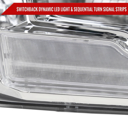 2009-2018 Dodge RAM 1500/2010-2018 RAM 2500 3500 Dual Switchback Sequential LED Bar Factory Style Headlights (Chrome Housing/Clear lens)