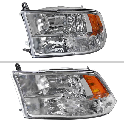 2009-2018 Dodge RAM 1500/ 2019-2021 RAM Classic/ 2010-2018 RAM 2500 3500 Factory Quad Style Headlights (Chrome Housing/Clear Lens)