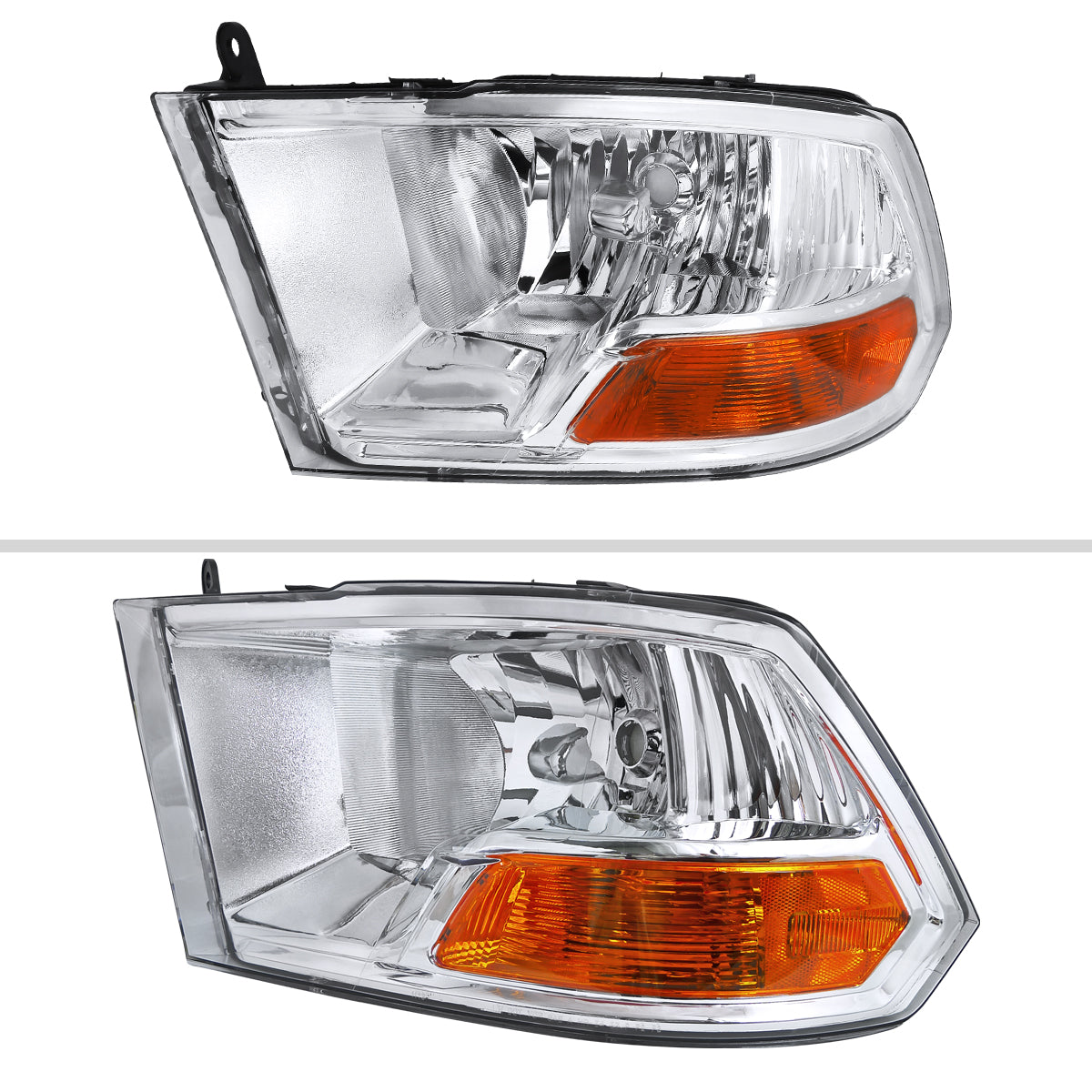 2009-2018 Dodge RAM 1500 / 2019-2021 RAM Classic / 2010-2018 RAM 2500 3500 Factory Dual Style Headlights (Chrome Housing/Clear Lens)