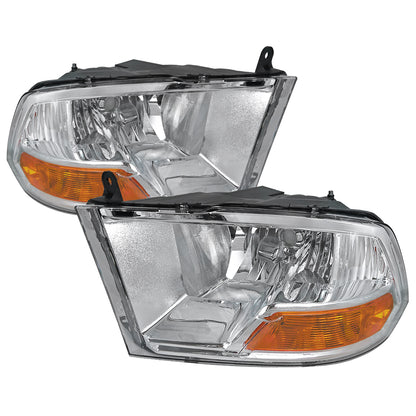 2009-2018 Dodge RAM 1500 / 2019-2021 RAM Classic / 2010-2018 RAM 2500 3500 Factory Dual Style Headlights (Chrome Housing/Clear Lens)