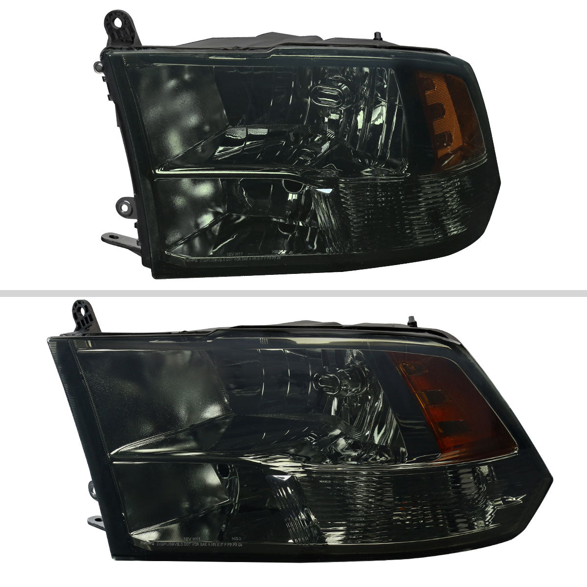 2009-2018 Dodge RAM 1500 / 2019-2021 RAM Classic / 2010-2018 RAM 2500 3500 Factory Quad Style Headlights (Chrome Housing / Smoked Lens)
