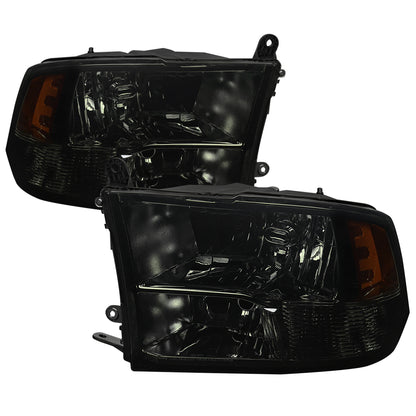 2009-2018 Dodge RAM 1500 / 2019-2021 RAM Classic / 2010-2018 RAM 2500 3500 Factory Quad Style Headlights (Chrome Housing / Smoked Lens)