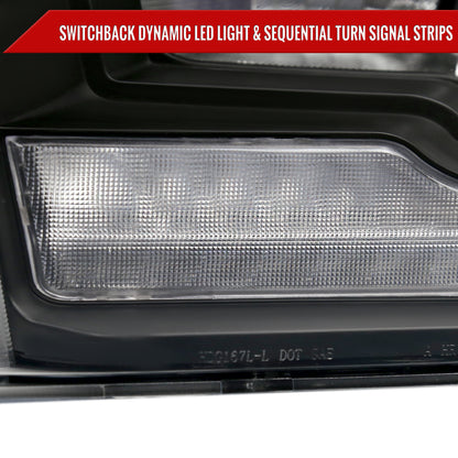 2009-2018 Dodge RAM 1500/2010-2018 RAM 2500 3500 Dual Switchback Sequential LED Bar Factory Style Headlights (Matte Black Housing/Clear lens)
