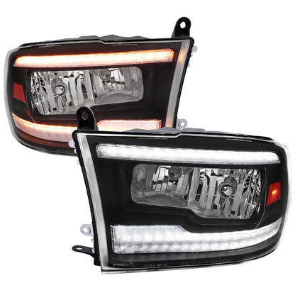 2009-2018 Dodge RAM 1500/2010-2018 RAM 2500 3500 Dual Switchback Sequential LED Bar Factory Style Headlights (Matte Black Housing/Clear lens)