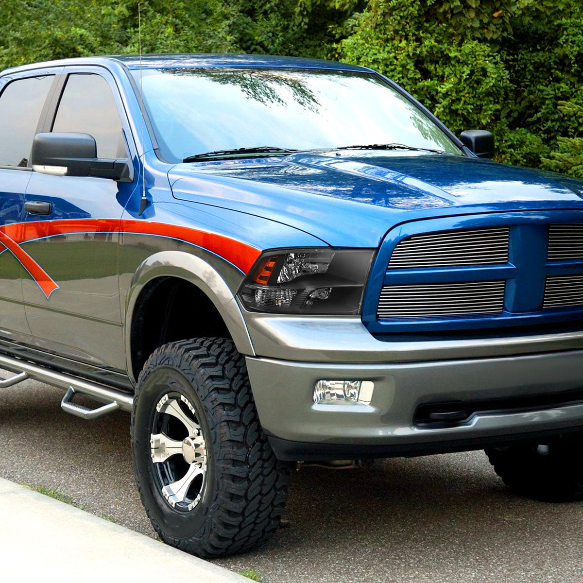 2009-2018 Dodge RAM 1500 / 2019-2021 RAM Classic / 2010-2018 RAM 2500 3500 Factory Quad Style Headlights (Matte Black Housing/Clear Lens)