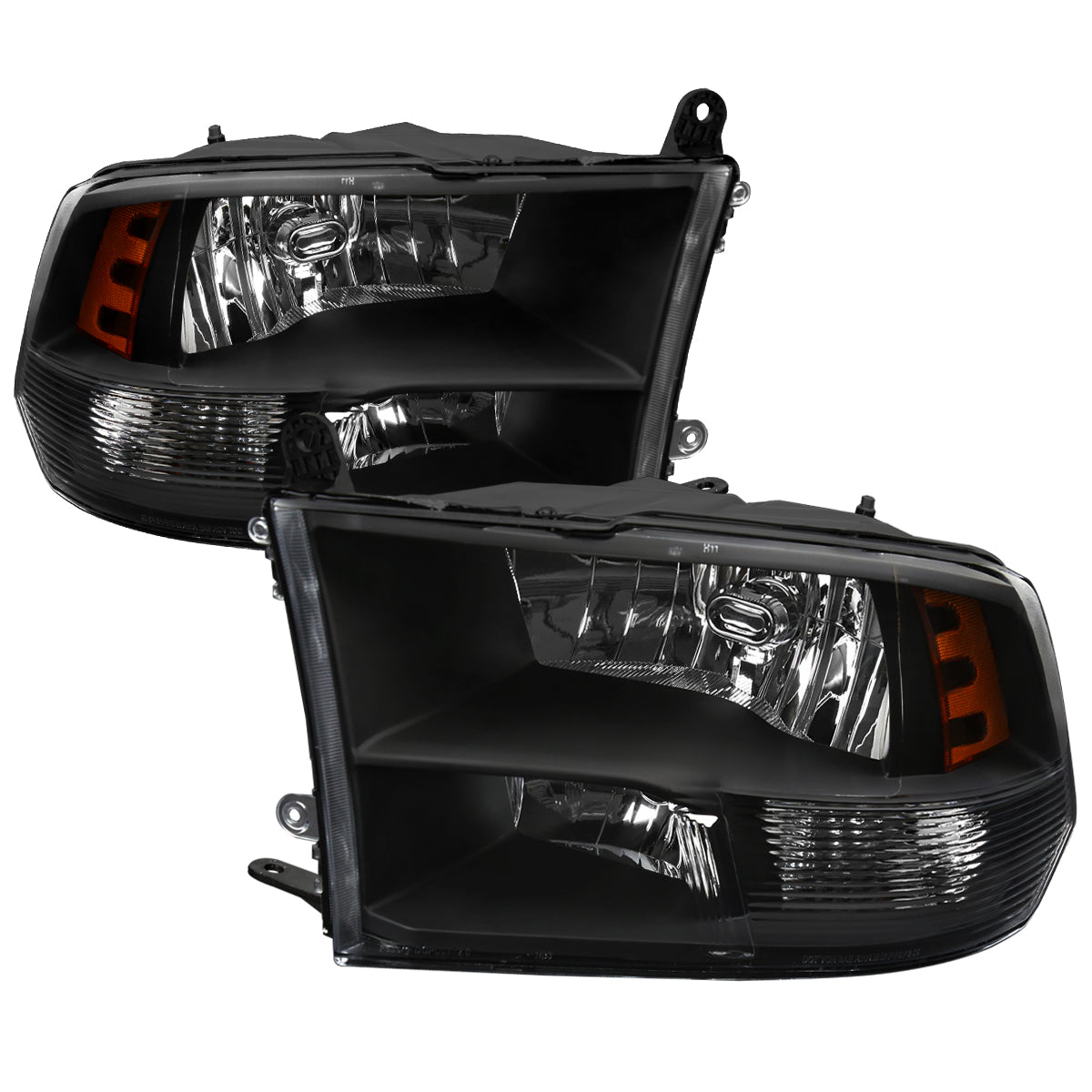 2009-2018 Dodge RAM 1500 / 2019-2021 RAM Classic / 2010-2018 RAM 2500 3500 Factory Quad Style Headlights (Matte Black Housing/Clear Lens)