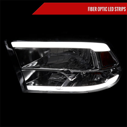 2009-2019 Dodge Ram 1500 2500 3500 Quad Style Headlights with LED Tube (Chrome Housing/Clear Lens)