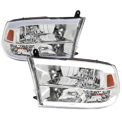 2009-2019 Dodge Ram 1500 2500 3500 Quad Style Headlights with LED Tube (Chrome Housing/Clear Lens)