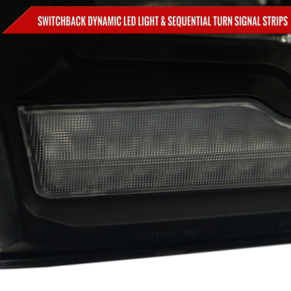 2009-2018 Dodge RAM 1500/2010-2018 RAM 2500 3500 Dual Switchback Sequential LED Bar Factory Style Headlights (Matte Black Housing/Smoked lens)