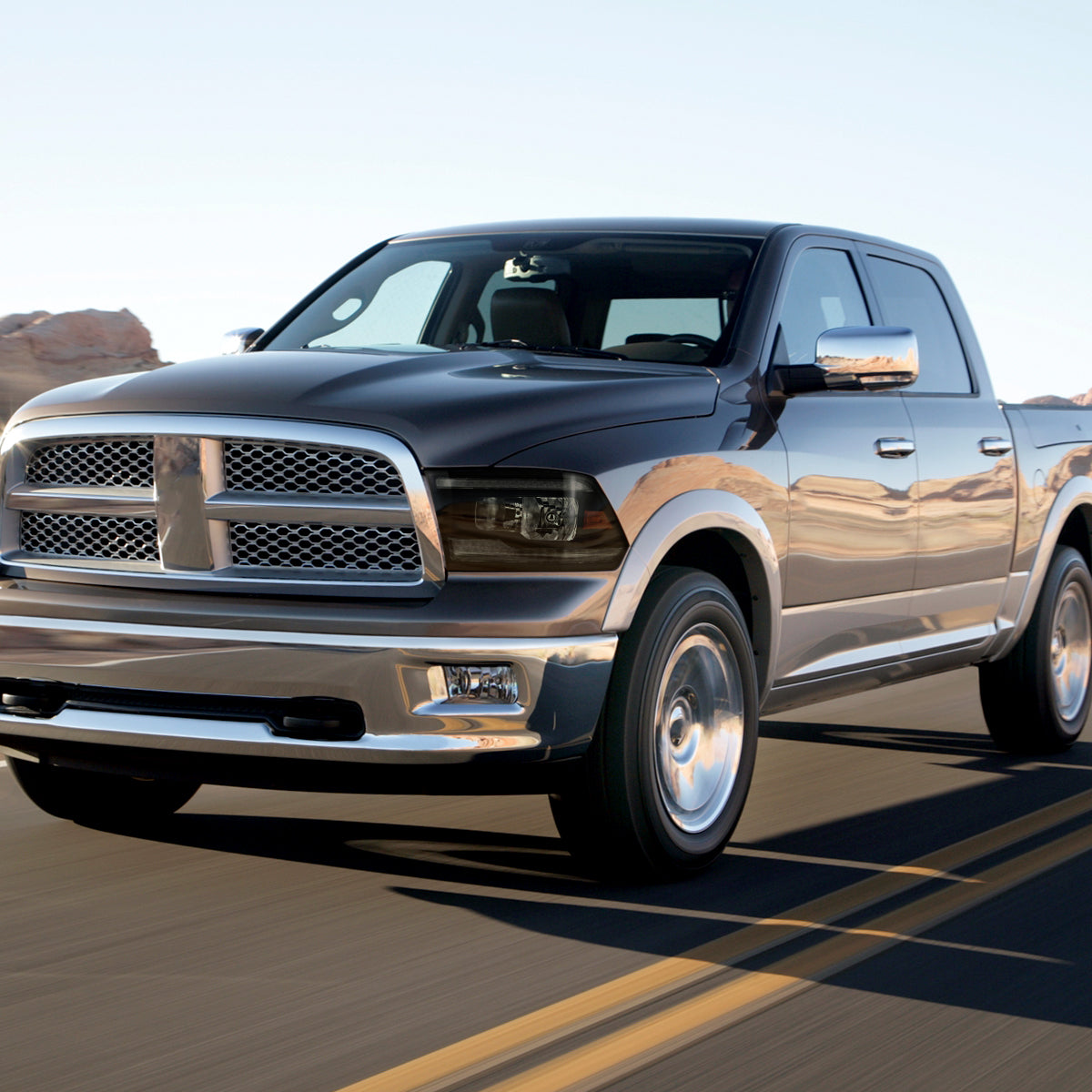 2009-2018 Dodge RAM 1500/2010-2018 RAM 2500 3500 Dual Switchback Sequential LED Bar Factory Style Headlights (Matte Black Housing/Smoked lens)