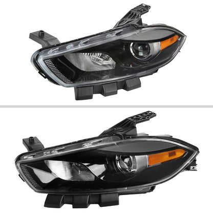 2013-2016 Dodge Dart Factory Style Headlights with Projector High/Low Beam (Jet Black Housing/Clear Lens)