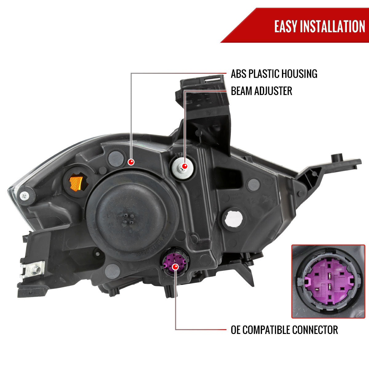 2013-2016 Dodge Dart Factory Style Headlights with Projector High/Low Beam (Jet Black Housing/Clear Lens)