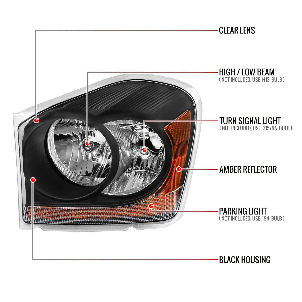 2004-2006 Dodge Durango Factory Style Headlights (Chrome Housing/Clear Lens)
