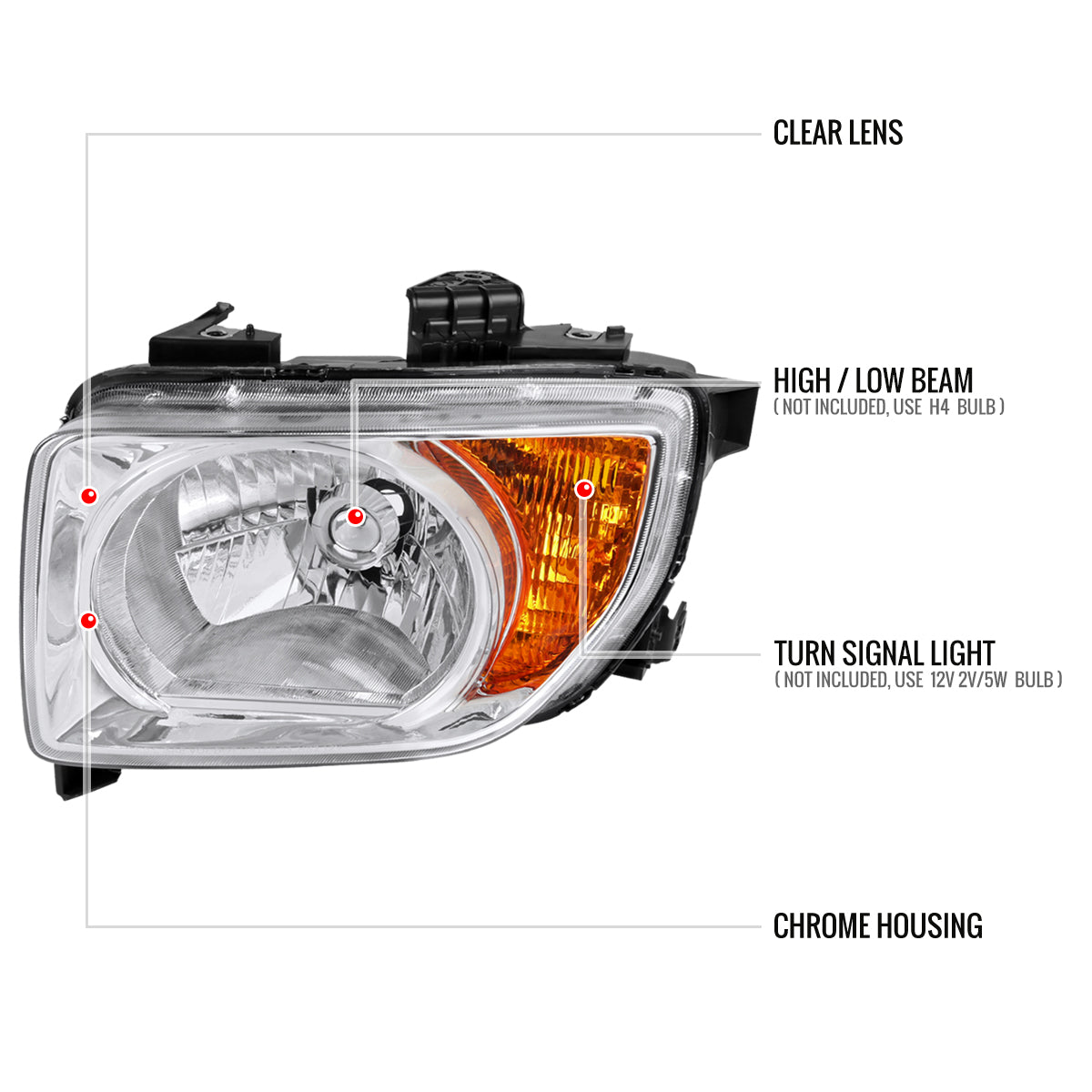 2003-2008 Honda Element Factory Style Headlights (Chrome Housing/Clear Lens)