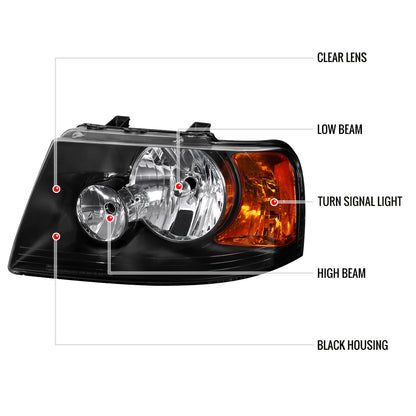 2003-2006 Ford Expedition Factory Style Headlights w/ Amber Reflector (Matte Black Housing/Clear Lens)