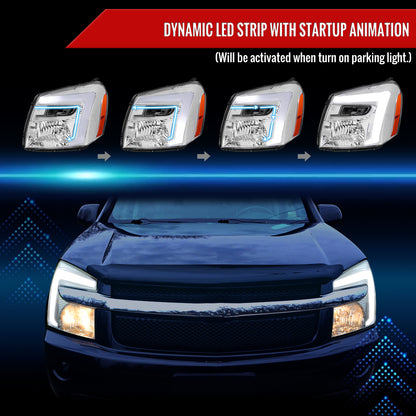 2005-2009 Chevy Equinox Factory Style Headlights with Sequential Switchback LED Bar Turn Signal (Chrome Housing/Clear Lens)