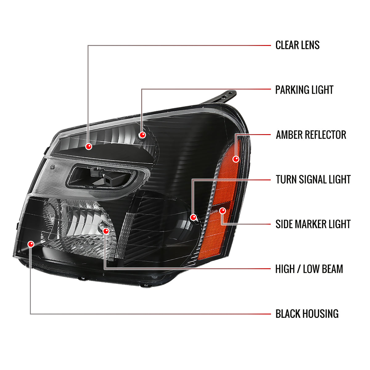 2005-2009 Chevrolet Equinox Factory Style Headlights w/ Amber Reflector (Matte Black Housing/Clear Lens)