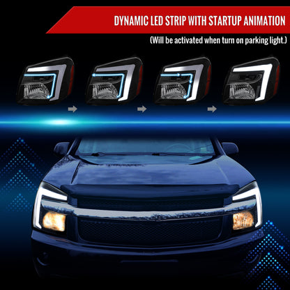 2005-2009 Chevy Equinox Factory Style Headlights with Sequential Switchback LED Bar Turn Signal (Matte Black Housing / Clear Lens)