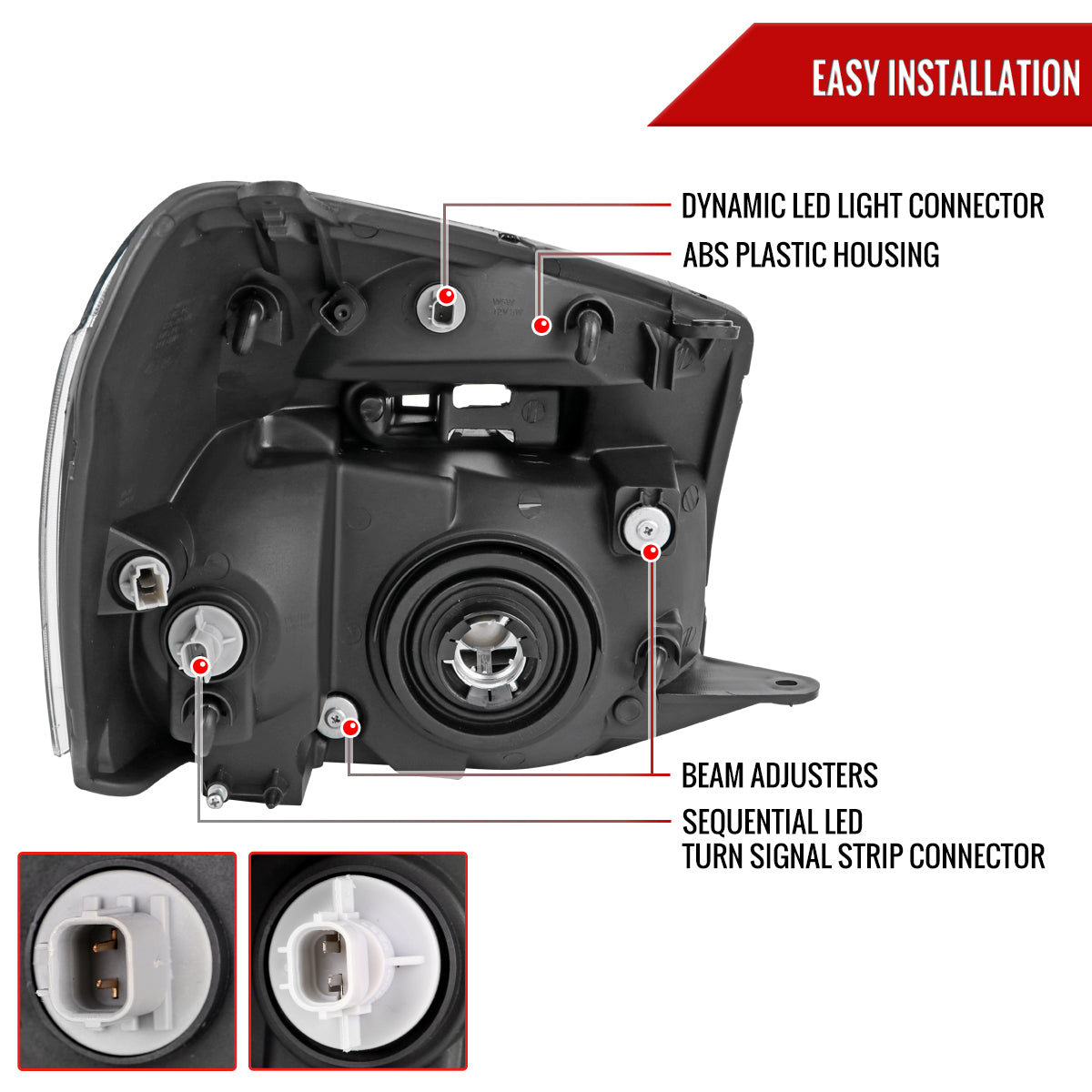 2005-2009 Chevy Equinox Factory Style Headlights with Sequential Switchback LED Bar Turn Signal (Matte Black Housing / Clear Lens)