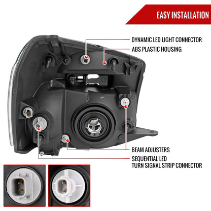 2005-2009 Chevy Equinox Factory Style Headlights with Sequential Switchback LED Bar Turn Signal (Matte Black Housing / Clear Lens)